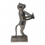 TRAY STATUE CAT CARDBRASS SILVER COLORED